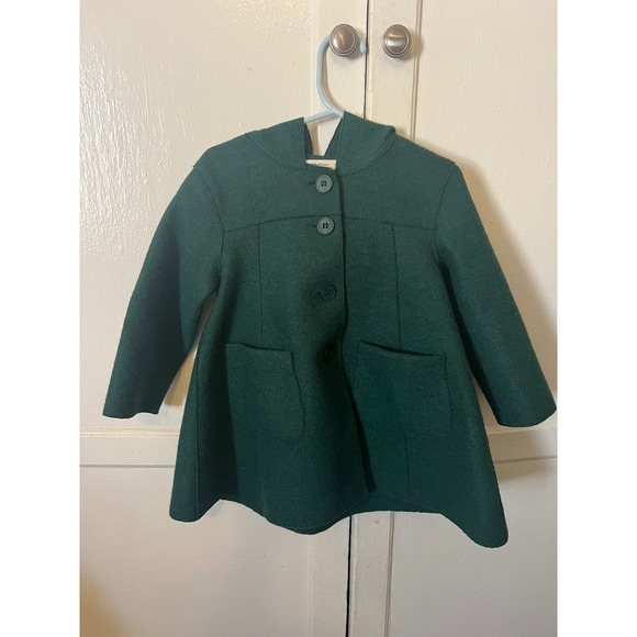 AnnTaranh Wool Green Hooded Coat Toddler Girls 2 Button Front Pocket - Picture 3 of 9